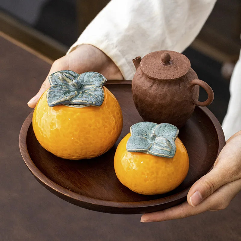 Orange Ceramic Tea or Storage Pot