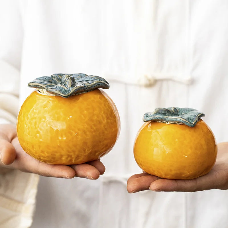 Orange Ceramic Tea or Storage Pot