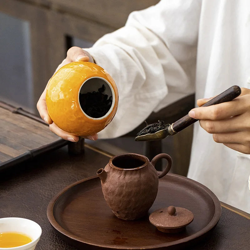 Orange Ceramic Tea or Storage Pot